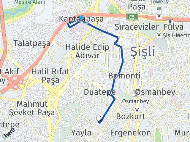 İstanbul Şişli Okmeydanı Feriköy Şişli Arası Kaç Km - Yol Haritası