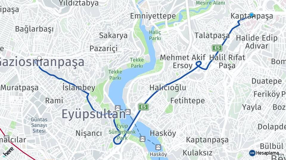 İstanbul Şişli Okmeydanı Gaziosmanpaşa Arası Kaç Km - Yol Haritası