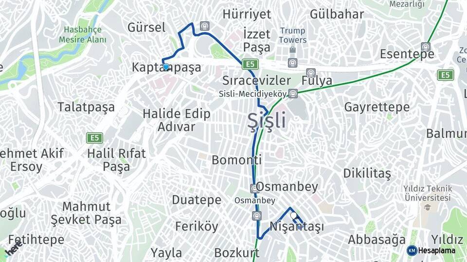 Okmeydanı Nişantaşı Arası Kaç Km - Yol Tarifi