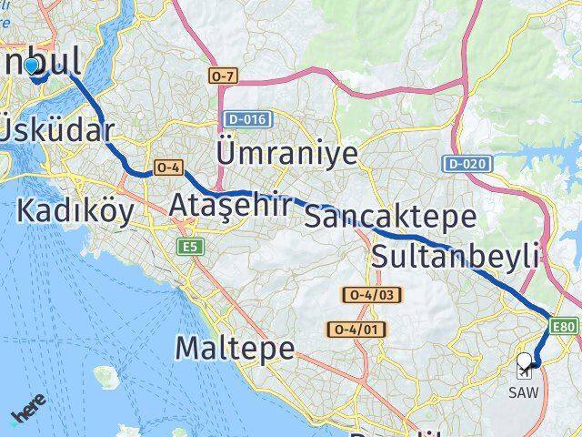 Teşvikiye Sabiha Gökçen Havalimanı Arası Kaç Km - Yol Tarifi