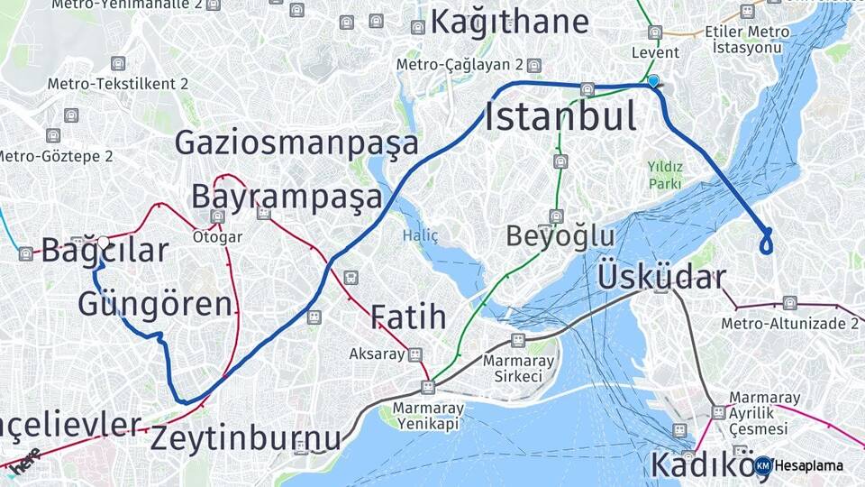 İstanbul Şişli Zincirlikuyu Bağcılar Arası Kaç Km - Yol Haritası