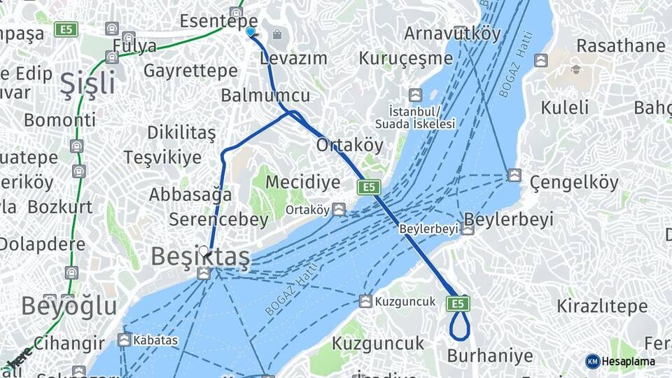 İstanbul Şişli Zincirlikuyu Beşiktaş Arası Kaç Km - Yol Haritası