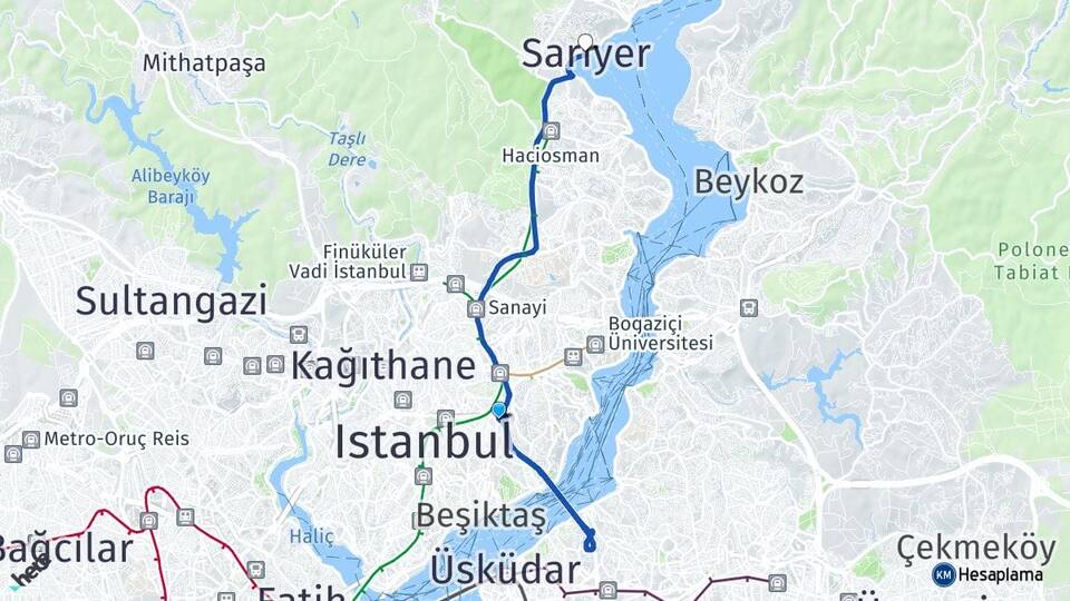 İstanbul Şişli Zincirlikuyu Sarıyer Arası Kaç Km - Yol Haritası