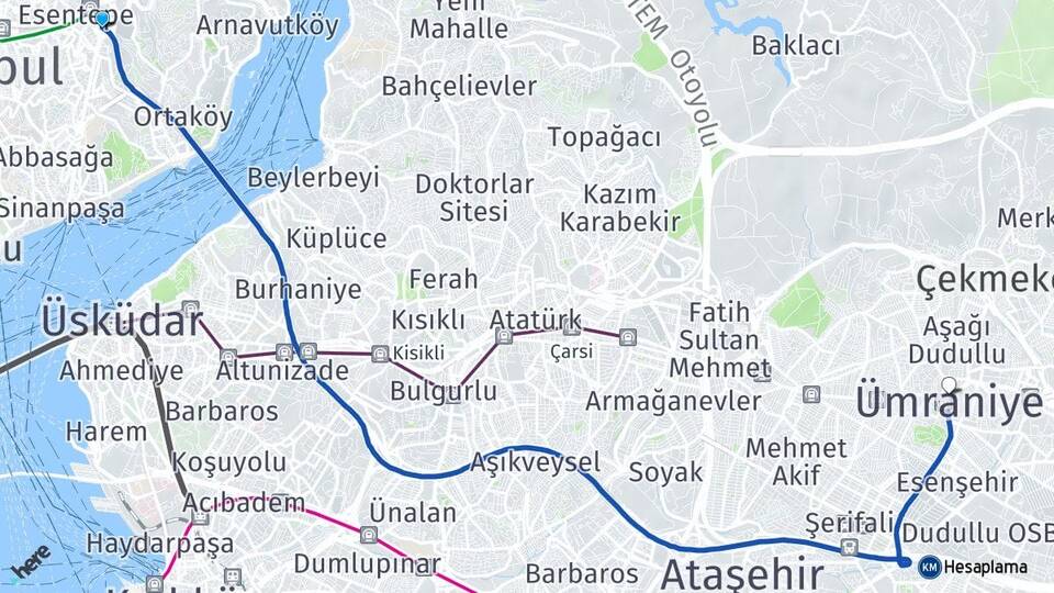 İstanbul Şişli Zincirlikuyu Ümraniye Arası Kaç Km - Yol Haritası