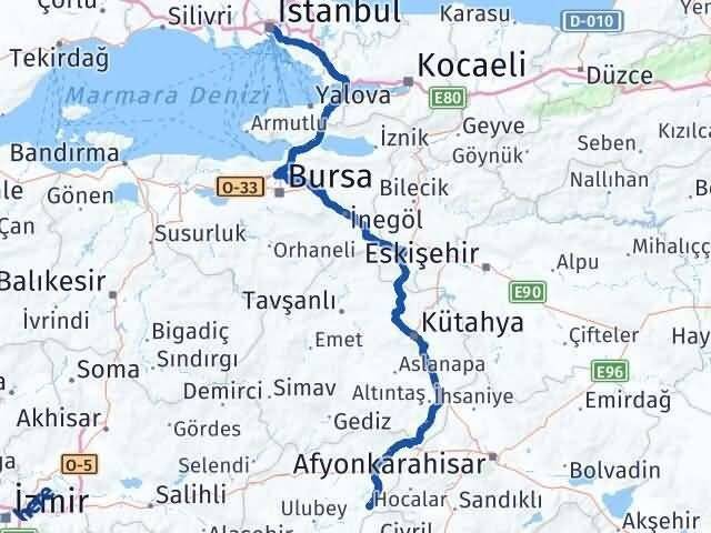 İstanbul Sivaslı Arası Kaç Km - Yol Tarifi