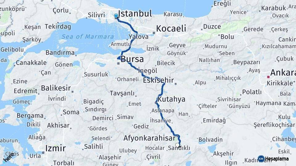İstanbul Şuhut Afyonkarahisar Arası Kaç Km - Yol Haritası