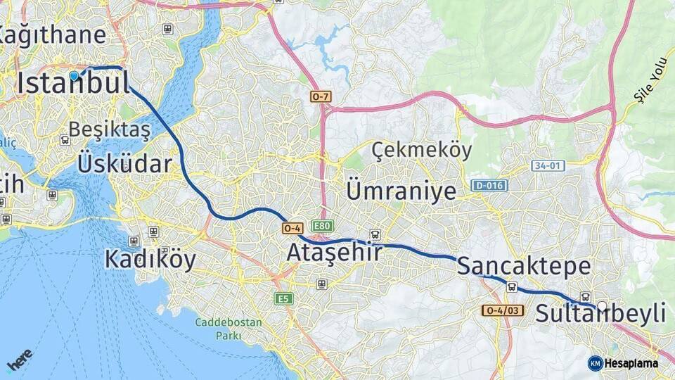 İstanbul Sultanbeyli Arası Kaç Km - Yol Haritası