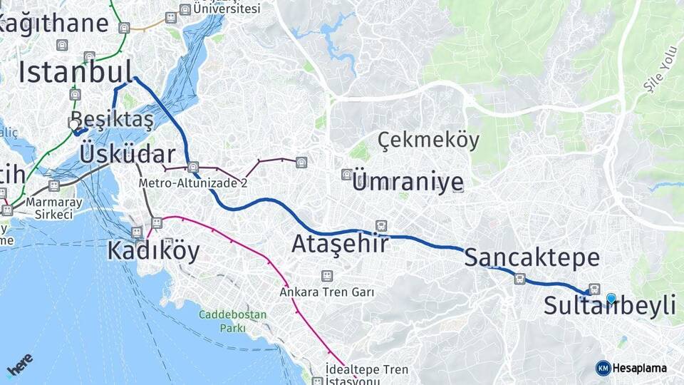 İstanbul Sultanbeyli Beyoğlu Arası Kaç Km - Yol Haritası