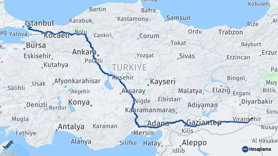 İstanbul Sultanbeyli Mardin Arası Kaç Km - Yol Haritası