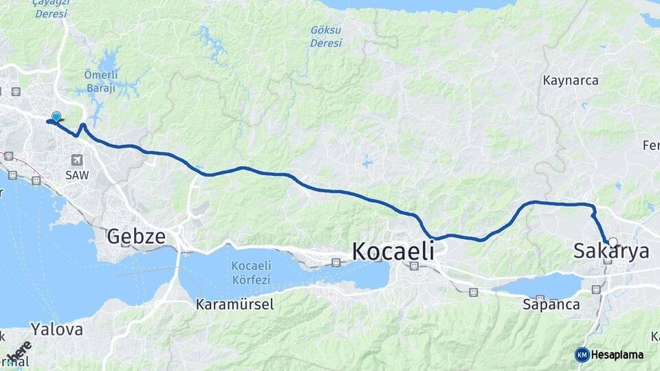 İstanbul Sultanbeyli Sakarya Arası Kaç Km - Yol Haritası