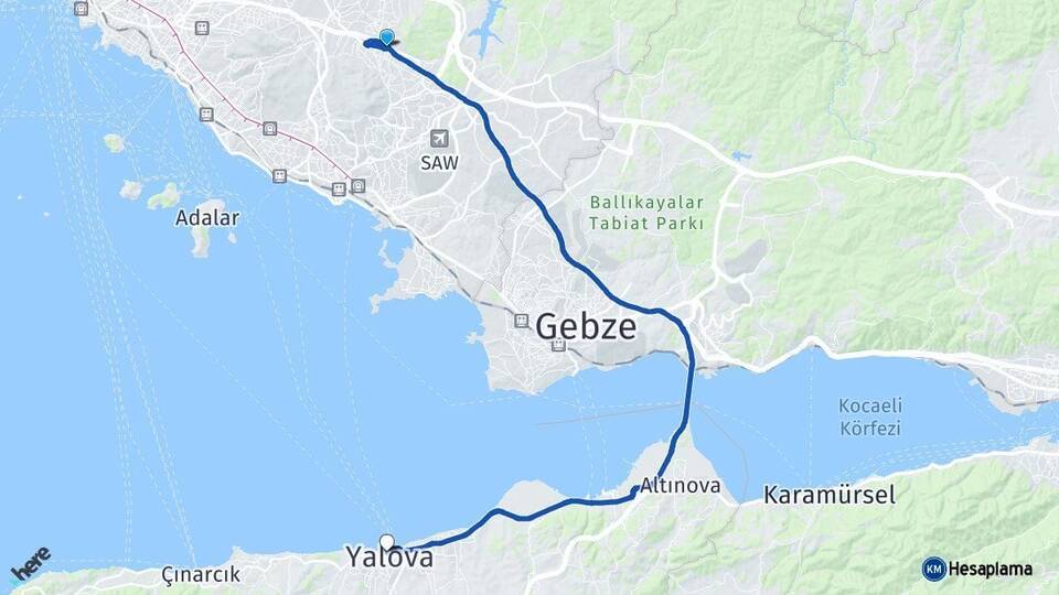 İstanbul Sultanbeyli Yalova Arası Kaç Km - Yol Haritası