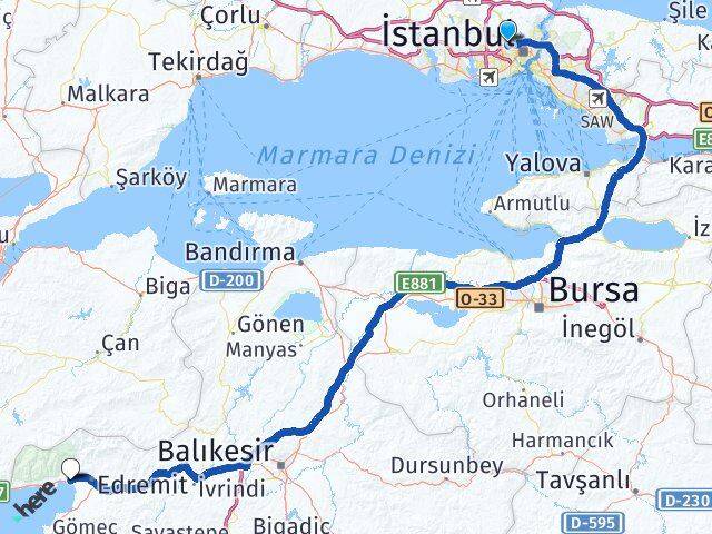 İstanbul Sultangazi Akçay Edremit Balıkesir Arası Kaç Km - Yol Haritası
