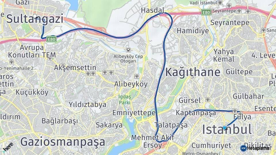 İstanbul Sultangazi Arası Kaç Km - Yol Haritası