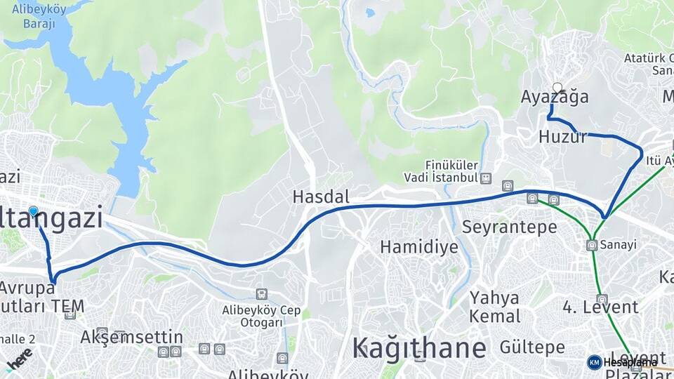 İstanbul Sultangazi Ayazağa Sarıyer Arası Kaç Km - Yol Haritası