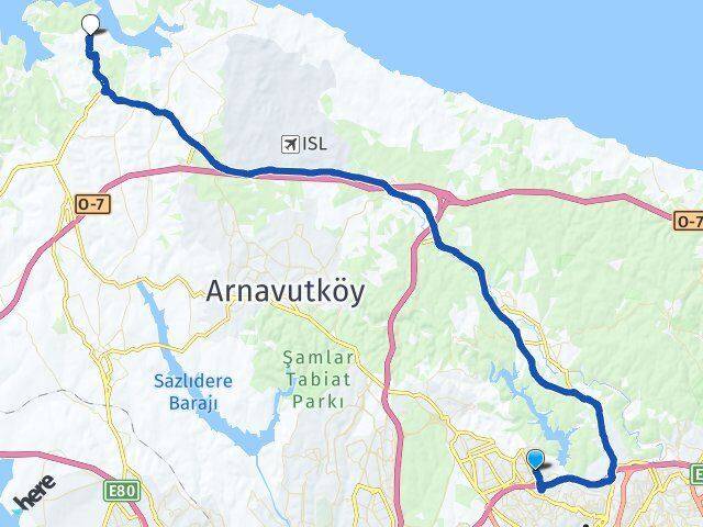 İstanbul Sultangazi Balaban Arnavutköy Arası Kaç Km - Yol Haritası