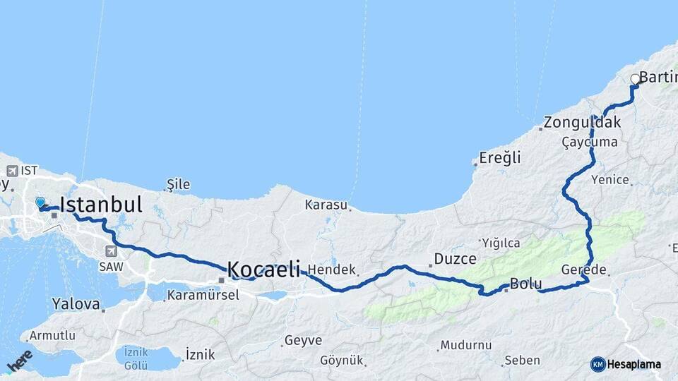 İstanbul Sultangazi Bartın Arası Kaç Km - Yol Haritası