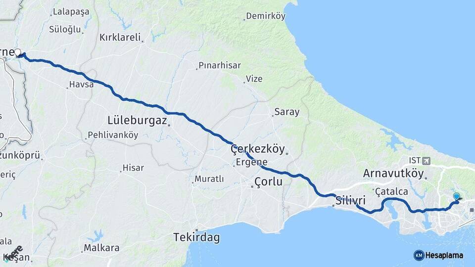 İstanbul Sultangazi Edirne Arası Kaç Km - Yol Haritası