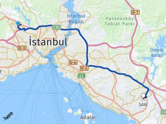 Esentepe Sabiha Gökçen Havalimanı Arası Kaç Km - Yol Tarifi