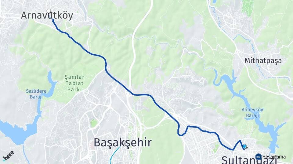 İstanbul Sultangazi Gazi Arnavutköy Arası Kaç Km - Yol Haritası
