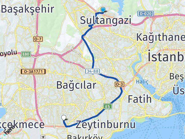 İstanbul Sultangazi Gazi Bahçelievler Arası Kaç Km - Yol Haritası