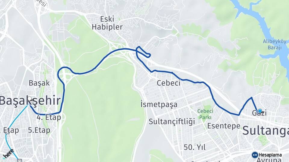 İstanbul Sultangazi Gazi Başakşehir Arası Kaç Km - Yol Haritası