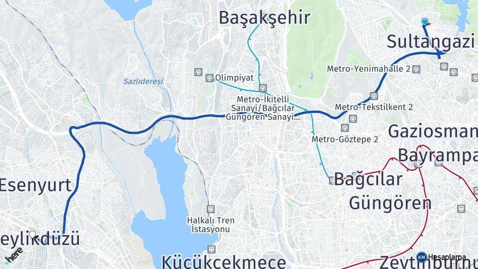 İstanbul Sultangazi Gazi Beylikdüzü Arası Kaç Km - Yol Haritası