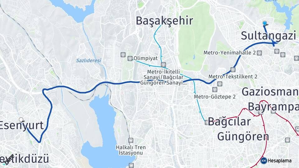 İstanbul Sultangazi Gazi Esenyurt Arası Kaç Km - Yol Haritası