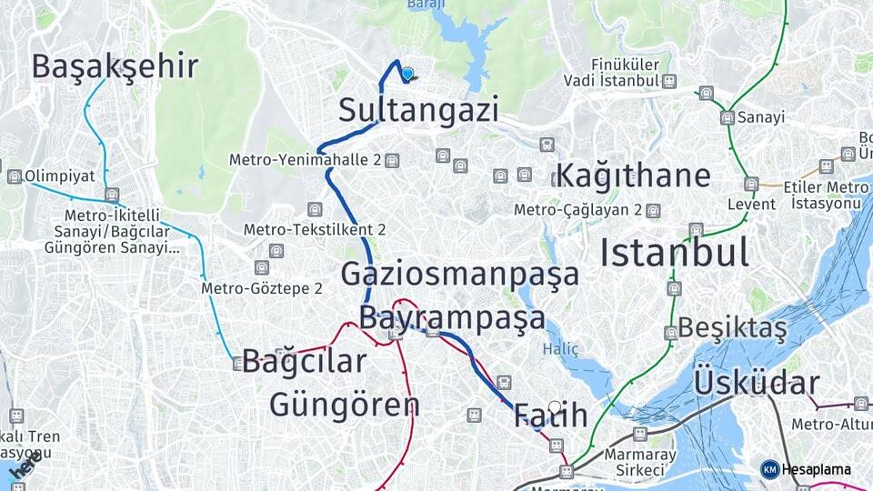 İstanbul Sultangazi Gazi Fatih Arası Kaç Km - Yol Haritası