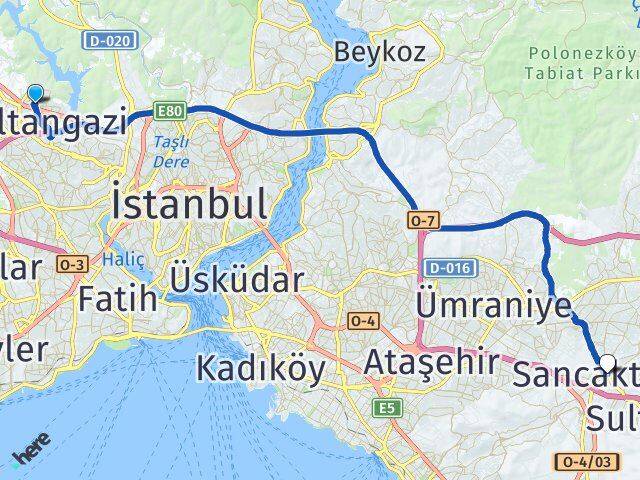 İstanbul Sultangazi Gazi Sancaktepe Arası Kaç Km - Yol Haritası