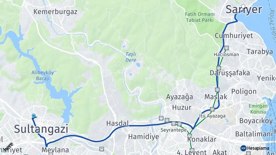 İstanbul Sultangazi Gazi Sarıyer Arası Kaç Km - Yol Haritası