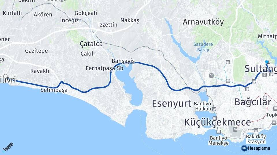 İstanbul Sultangazi Gazi Silivri Arası Kaç Km - Yol Haritası