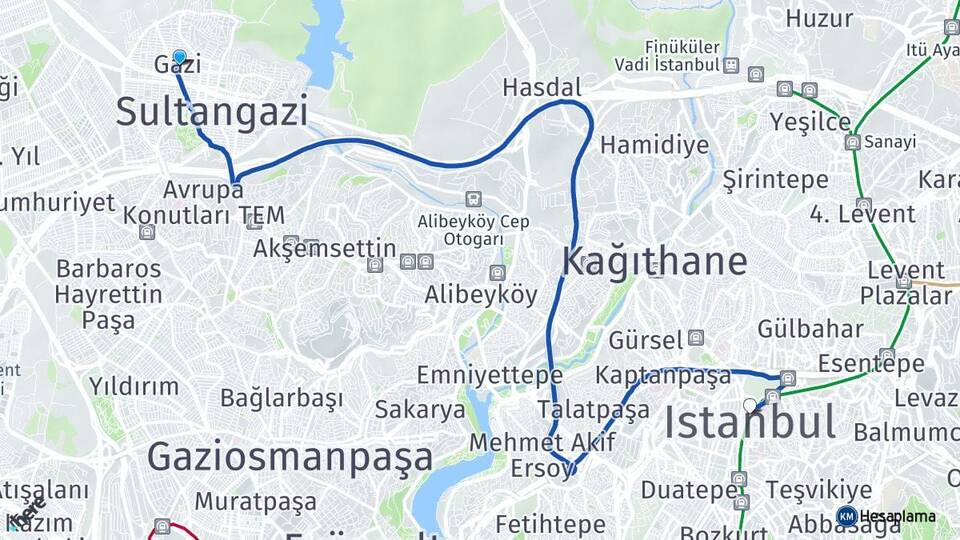İstanbul Sultangazi Gazi Şişli Arası Kaç Km - Yol Haritası