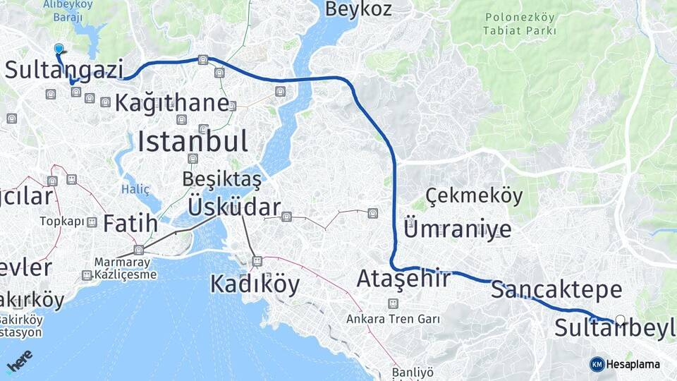 İstanbul Sultangazi Gazi Sultanbeyli Arası Kaç Km - Yol Haritası