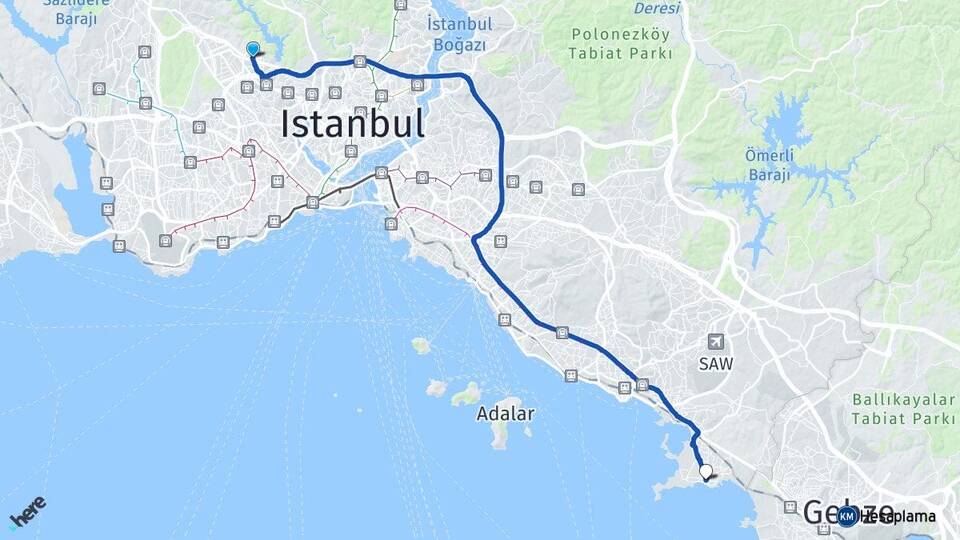 İstanbul Sultangazi Gazi Tuzla Arası Kaç Km - Yol Haritası