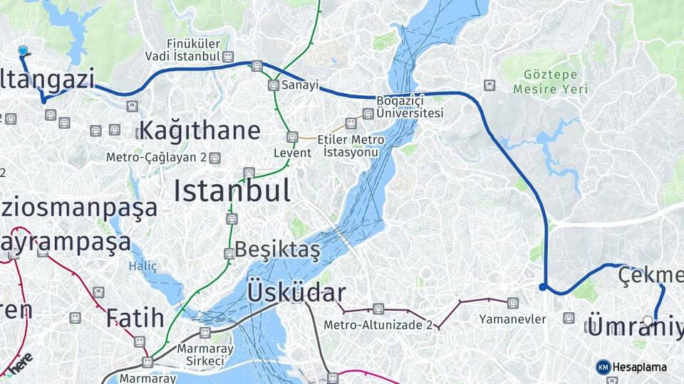 İstanbul Sultangazi Gazi Ümraniye Arası Kaç Km - Yol Haritası