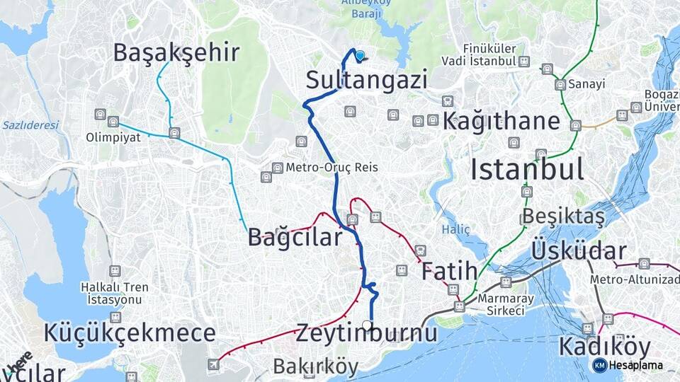 İstanbul Sultangazi Gazi Zeytinburnu Arası Kaç Km - Yol Haritası