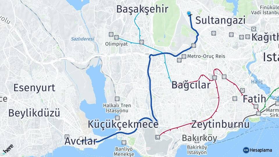 İstanbul Sultangazi Sultançiftliği Avcılar Arası Kaç Km - Yol Haritası