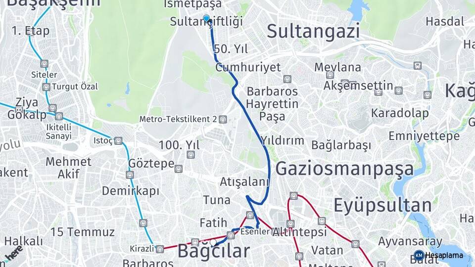 İstanbul Sultangazi Sultançiftliği Bağcılar Arası Kaç Km - Yol Haritası