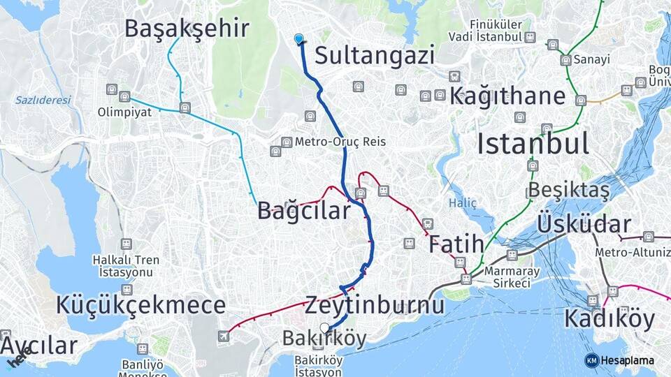 İstanbul Sultangazi Sultançiftliği Bakırköy Arası Kaç Km - Yol Haritası