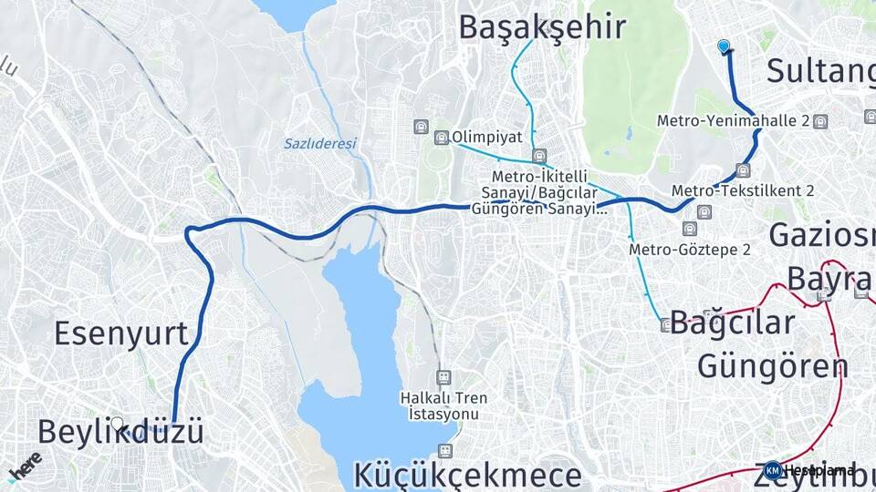 İstanbul Sultangazi Sultançiftliği Beylikdüzü Arası Kaç Km - Yol Haritası
