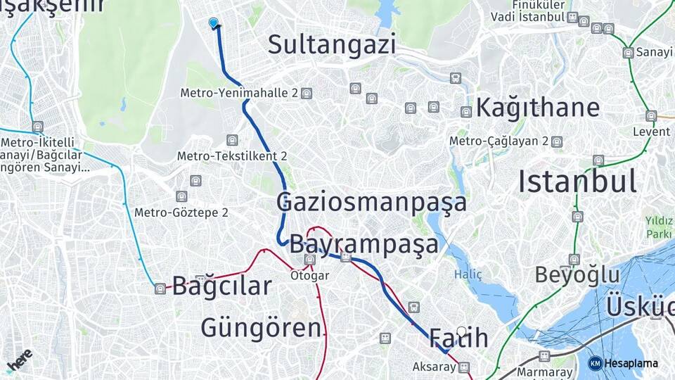 İstanbul Sultangazi Sultançiftliği Fatih Arası Kaç Km - Yol Haritası