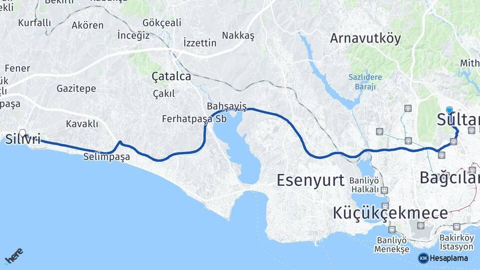 İstanbul Sultangazi Sultançiftliği Silivri Arası Kaç Km - Yol Haritası