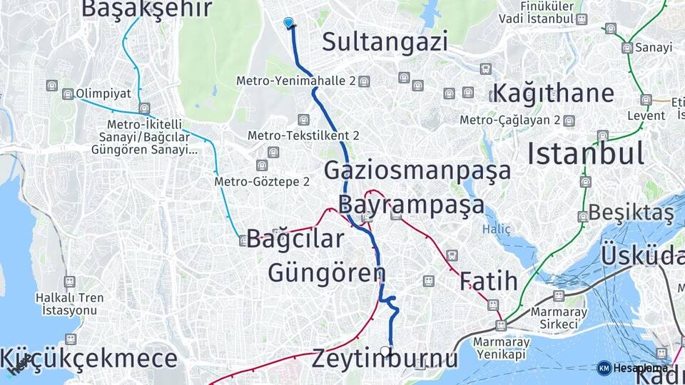 İstanbul Sultangazi Sultançiftliği Zeytinburnu Arası Kaç Km - Yol Haritası