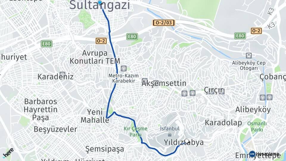 İstanbul Sultangazi Yıldıztabya Gaziosmanpaşa Arası Kaç Km - Yol Haritası
