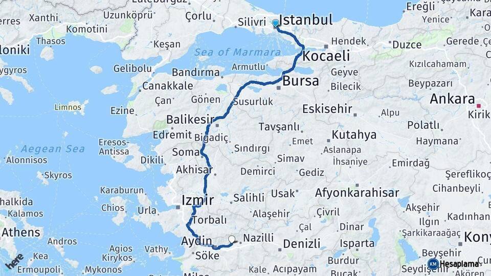 İstanbul Sultanhisar Aydın Arası Kaç Km - Yol Haritası