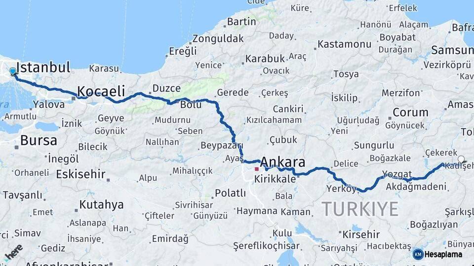 İstanbul Sulusaray Tokat Arası Kaç Km - Yol Haritası