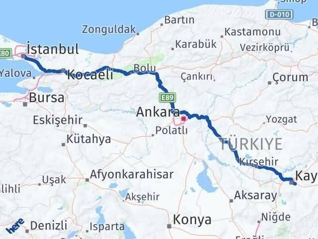 İstanbul Talas Kayseri Arası Kaç Km - Yol Haritası