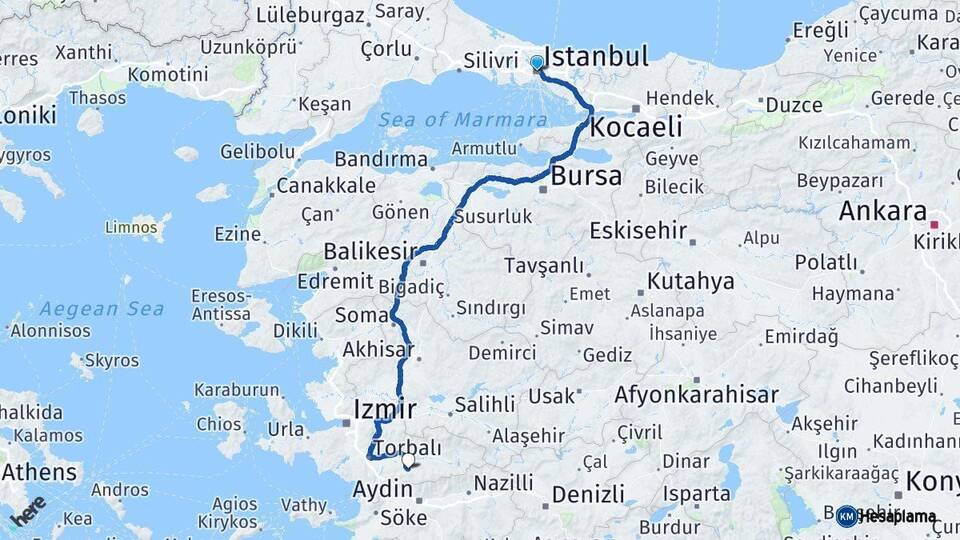 İstanbul Tire İzmir Arası Kaç Km - Yol Haritası