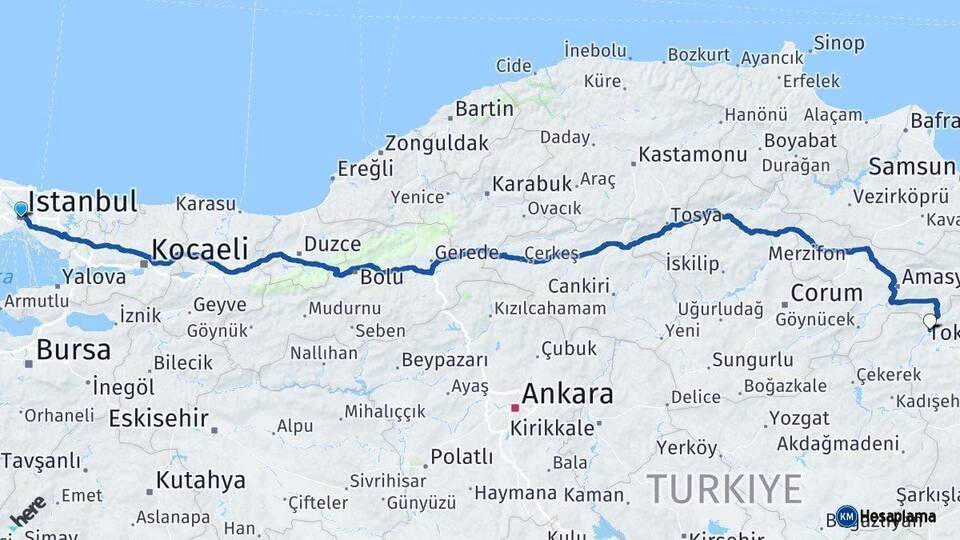 İstanbul Turhal Arası Kaç Km - Yol Tarifi