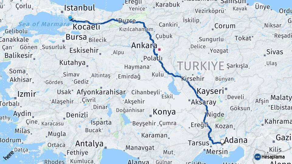 İstanbul Tuzla Adana Arası Kaç Km - Yol Haritası